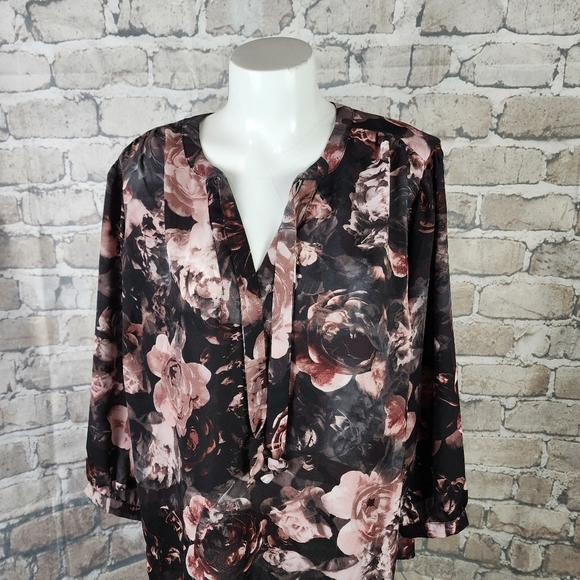 Torrid Georgette Tie Neck Floral Peasant Blouse Whimsigoth Black Size 1=14/16 - Picture 7 of 16